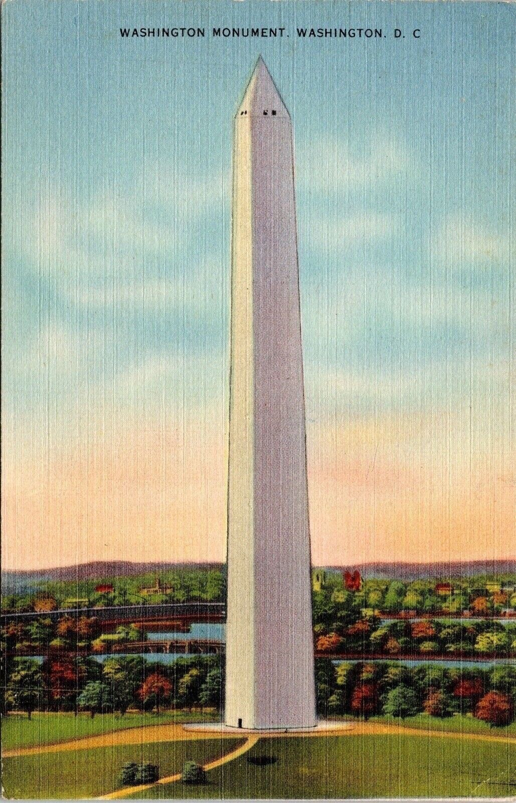 Washington Monument Dc Linen Cancel 1944 Pm Wob Note Postcard