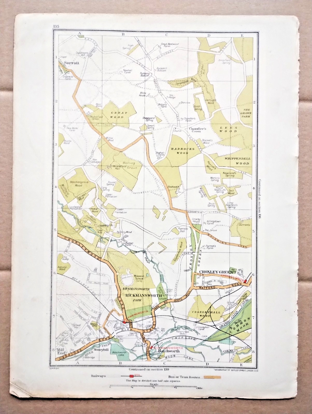 Rickmansworth, Chandler's Cross, Chorleywoo- Antique 1930 Map (London)