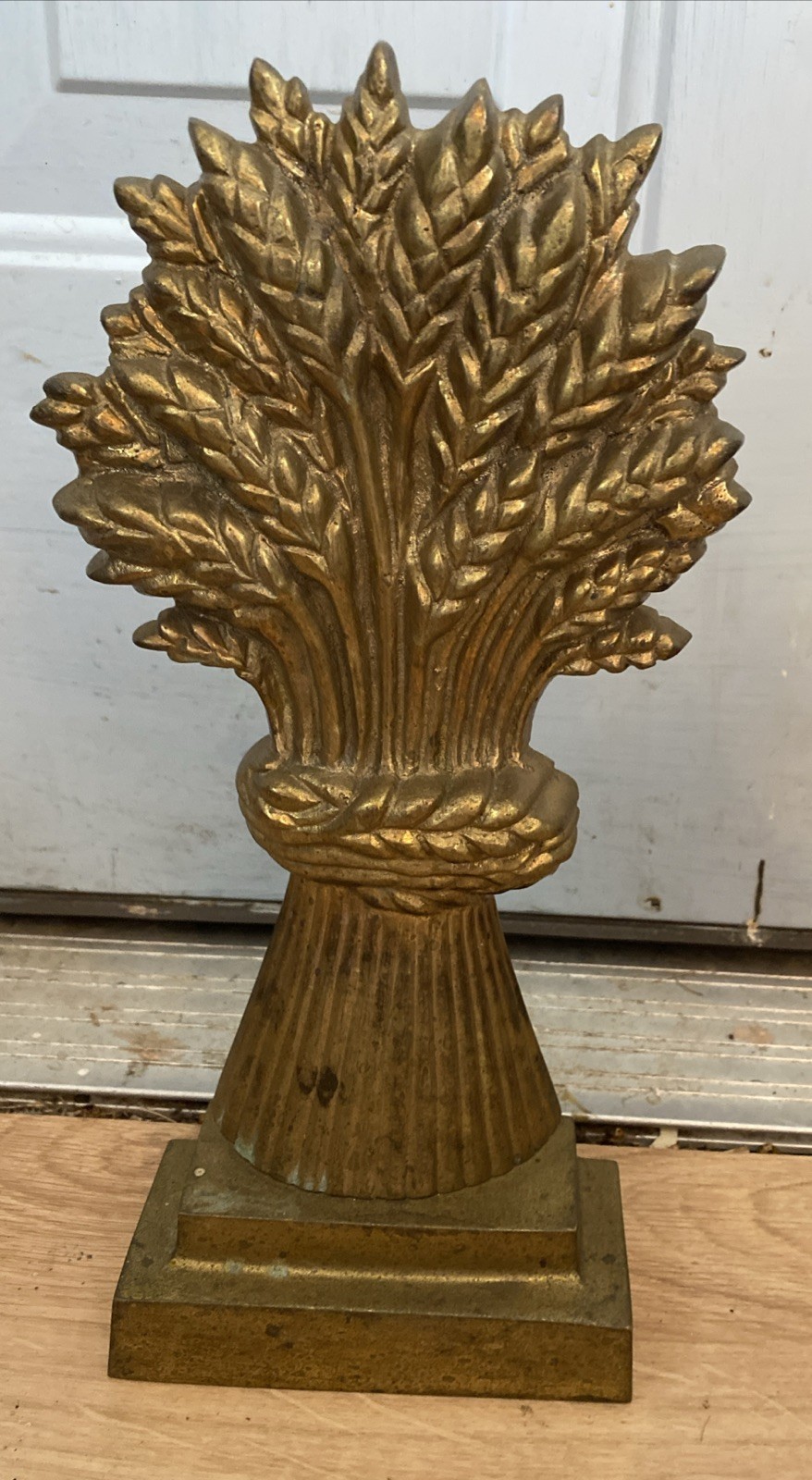 VTG Mid Century Modern Brass Sheaf Of Wheat Bookend Doorstop 11.5x5x225\