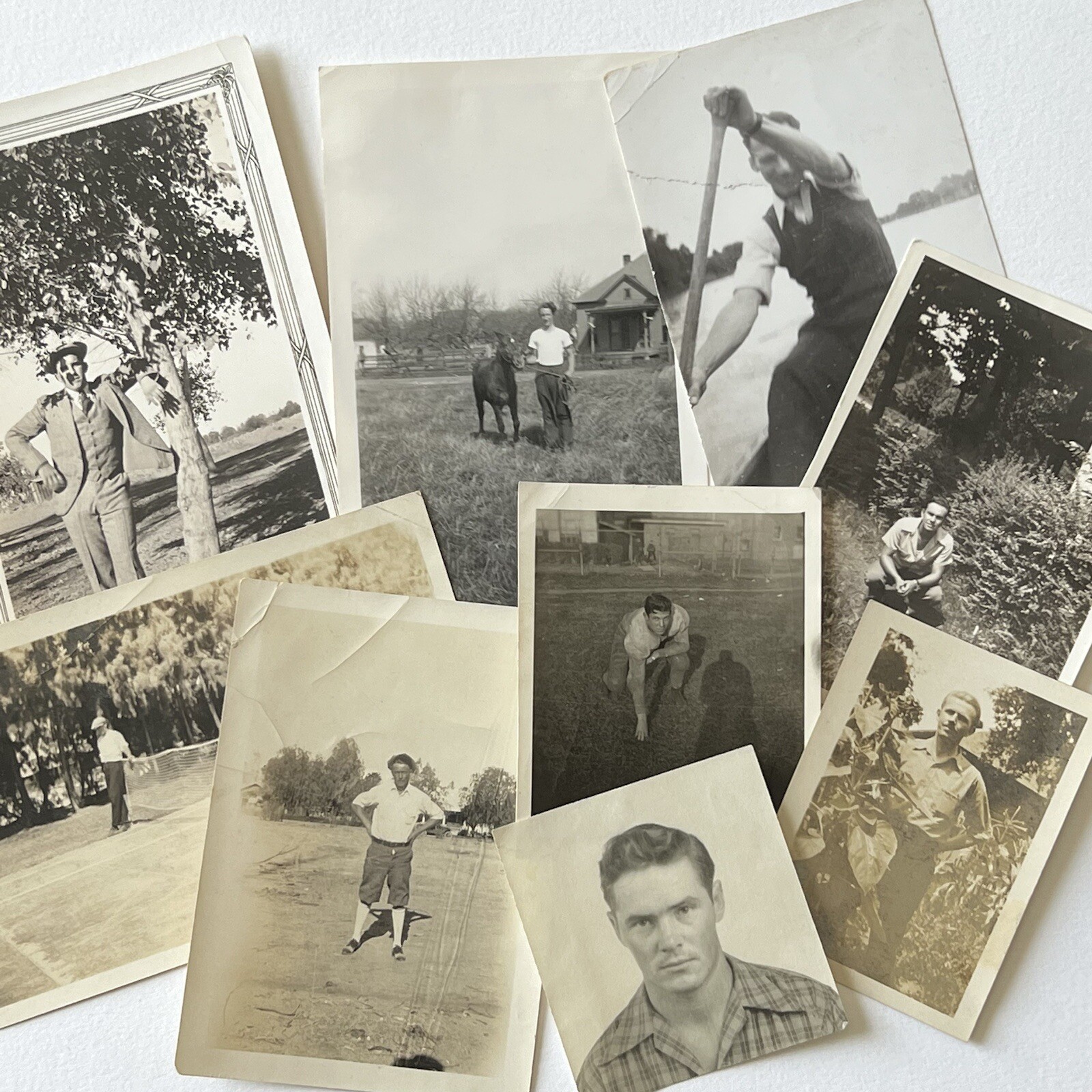 Antique/Vintage B&W/Sepia Snapshot Photograph Lot of 9 Handsome Young Men Sport