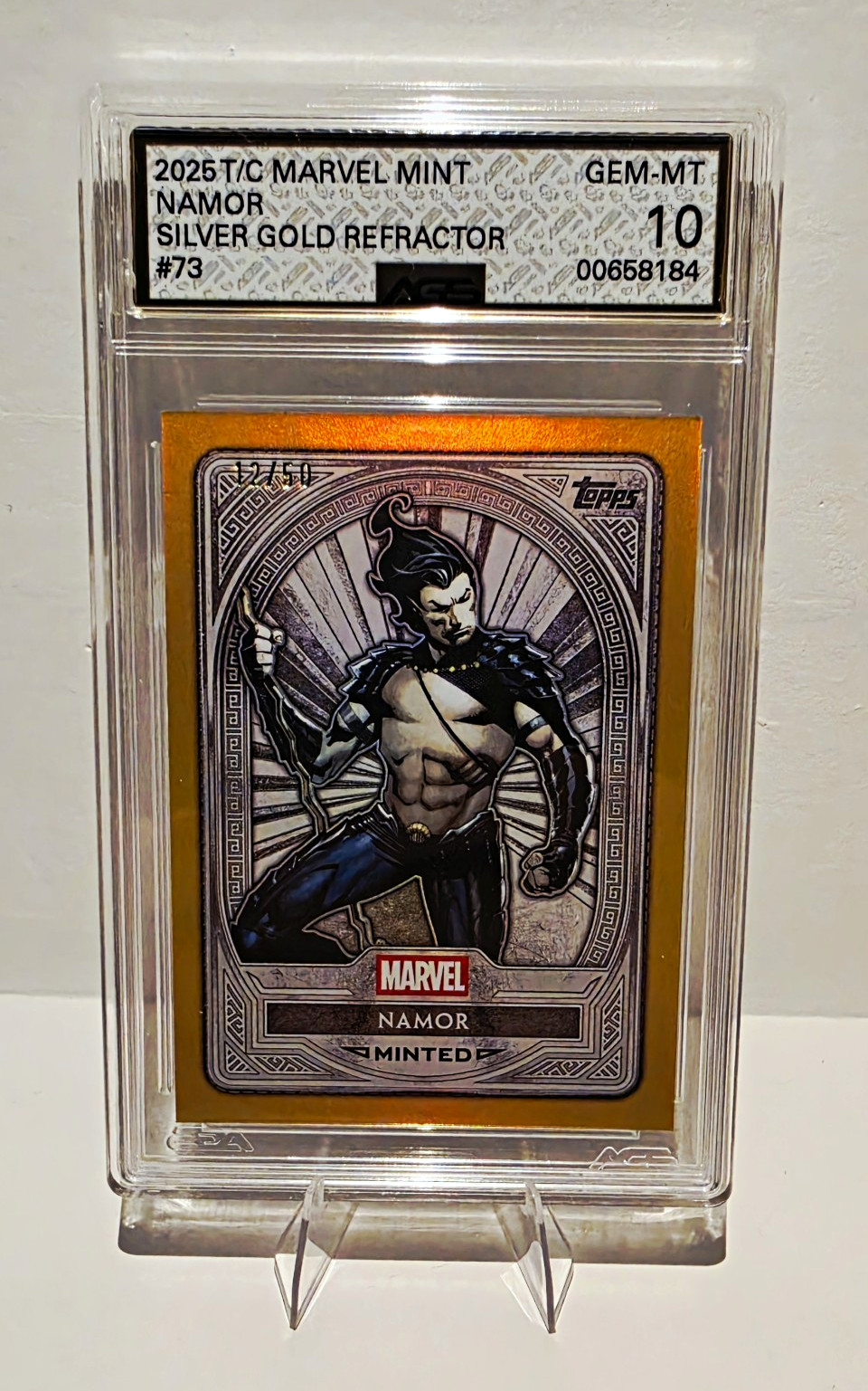 Topps 2025 Marvel Mint Namor Silver Gold Refractor #73 50 GEM-MT 10
