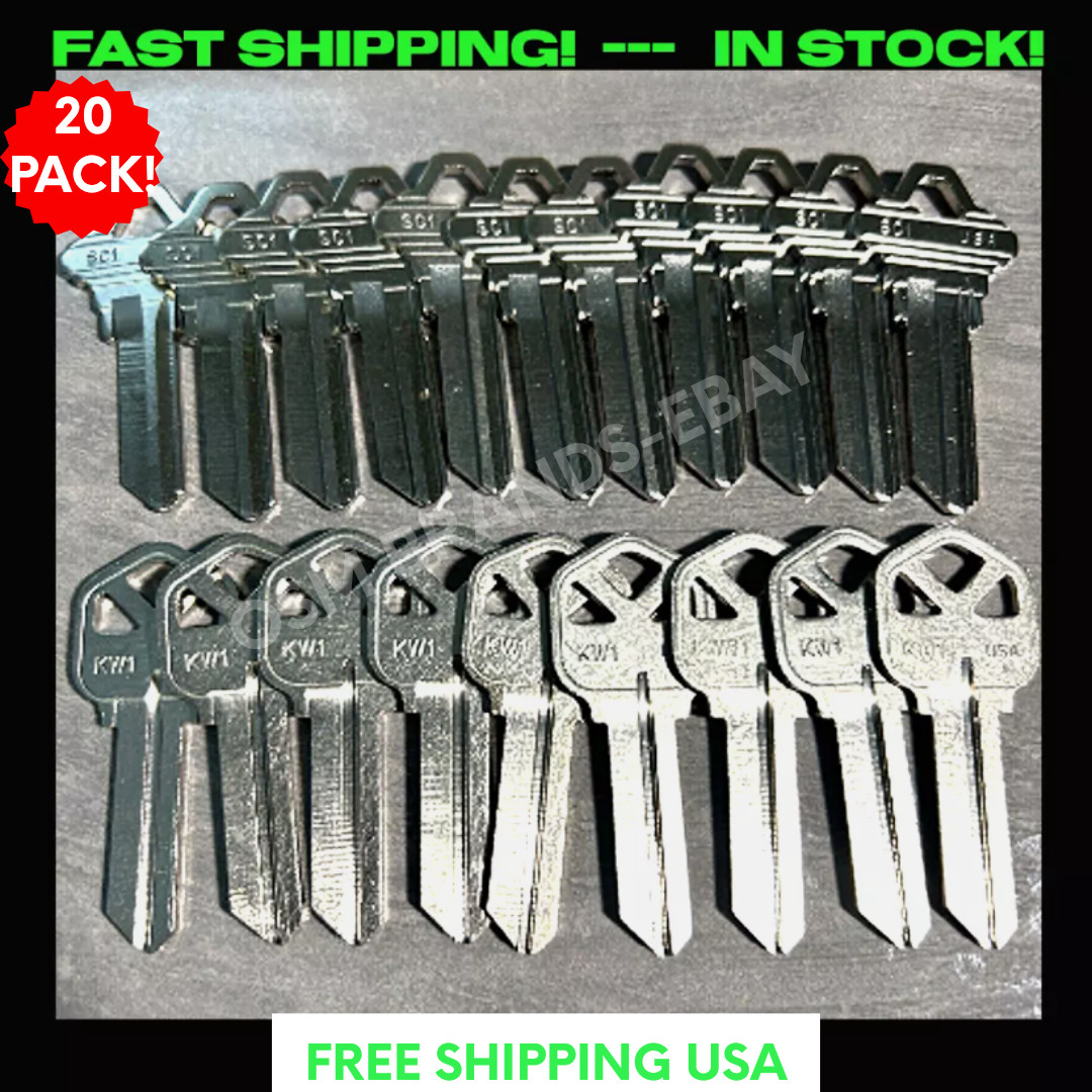 20 ILCO KWIKSET KW-1/SCHLAGE SC-1 House Key Blanks NICKEL PL RE Agency-LANDLORD