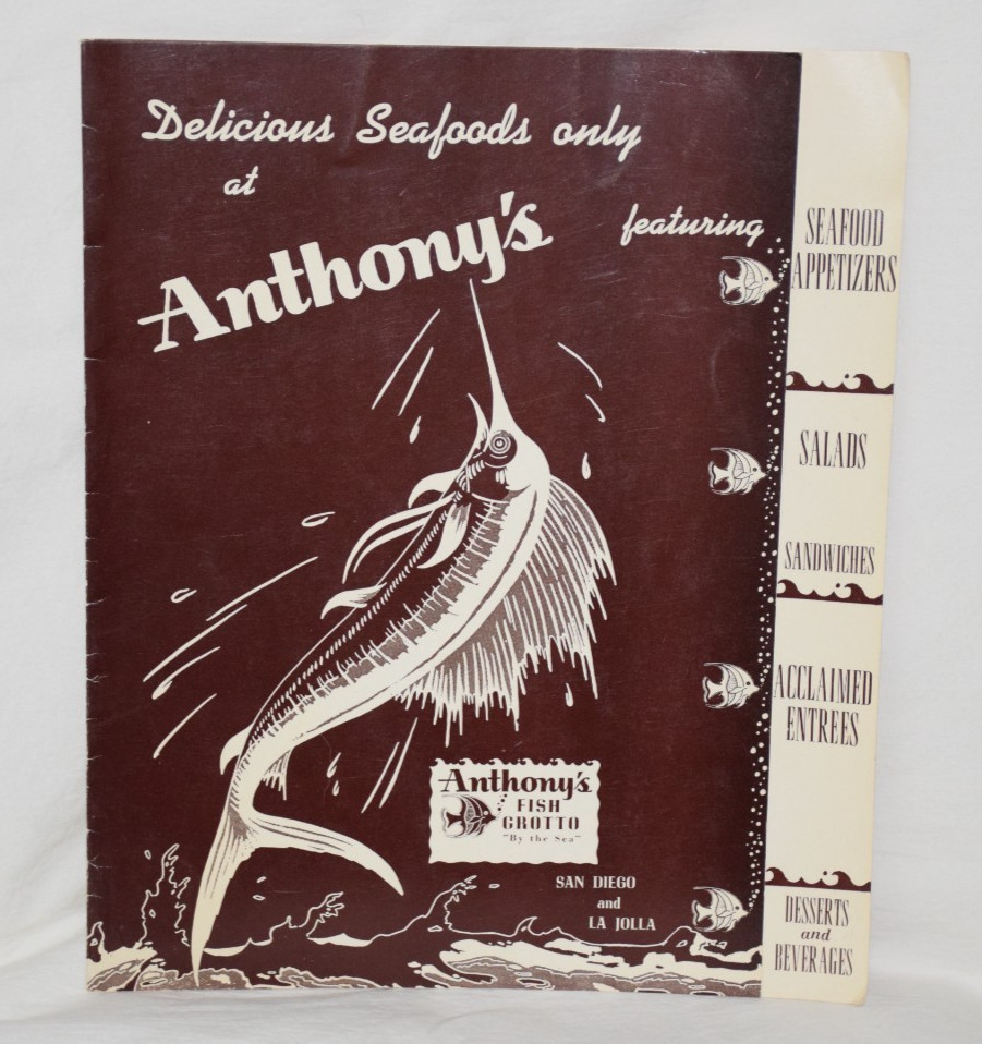 Vtg Anthony\'s Fish Grotto Menu Restaurant San Diego La Jolla 50s 60s