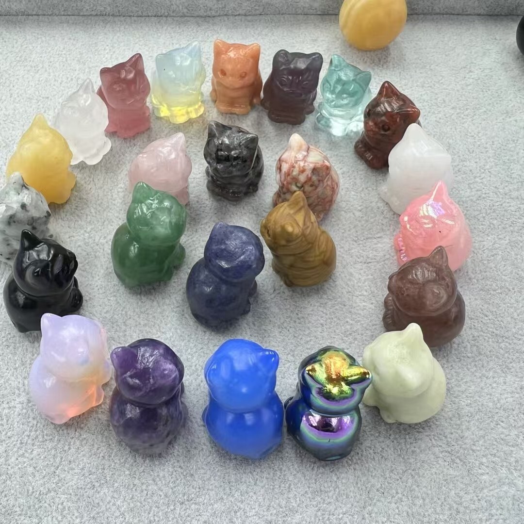 10pc Natural Mix material cat skull Carving Reiki Crystal Quartz Healing Decor