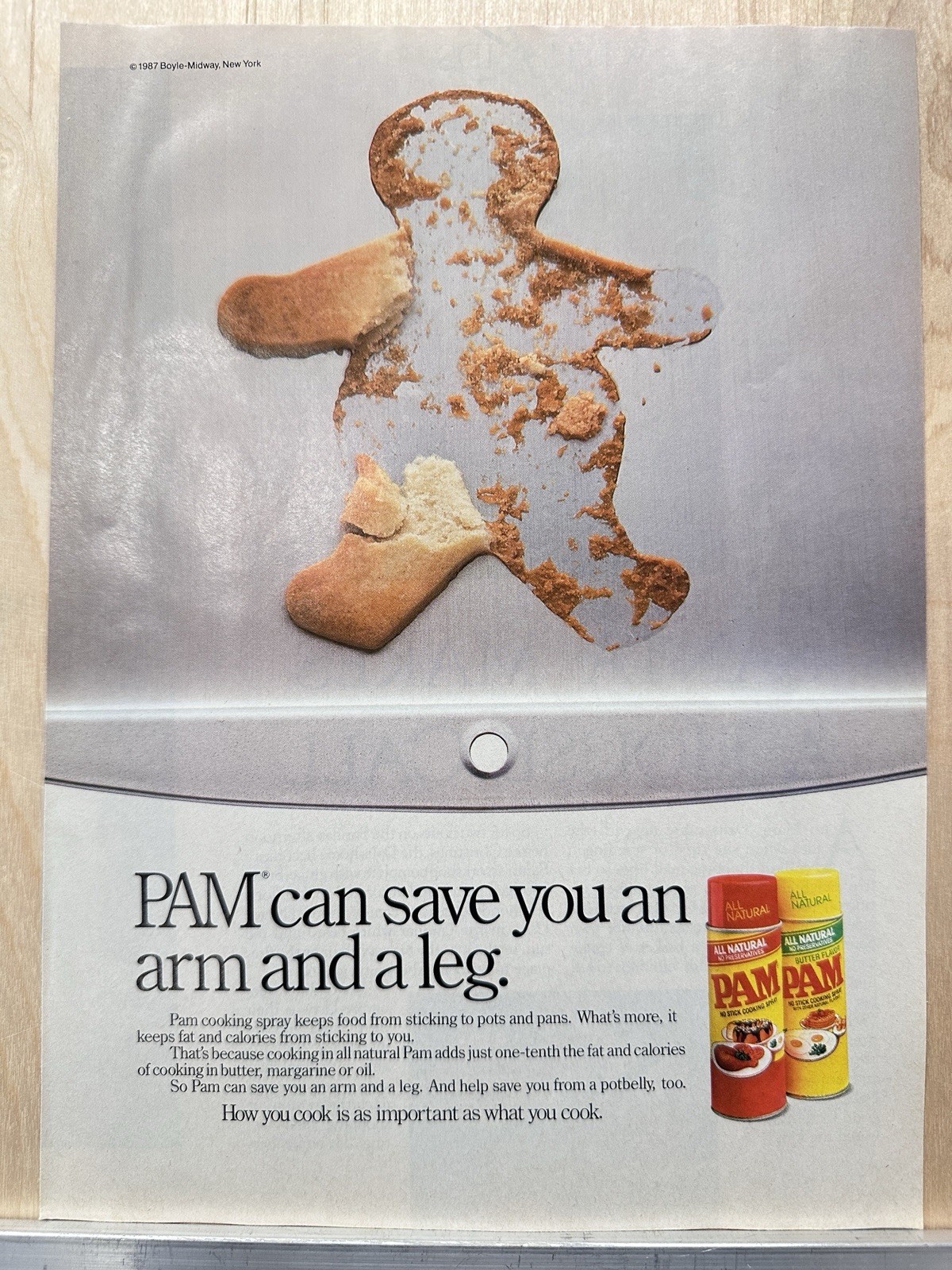 1987 Pam Cooking Spray Print AD Can Save You An Arm and A Leg Gingerbread Cookie
