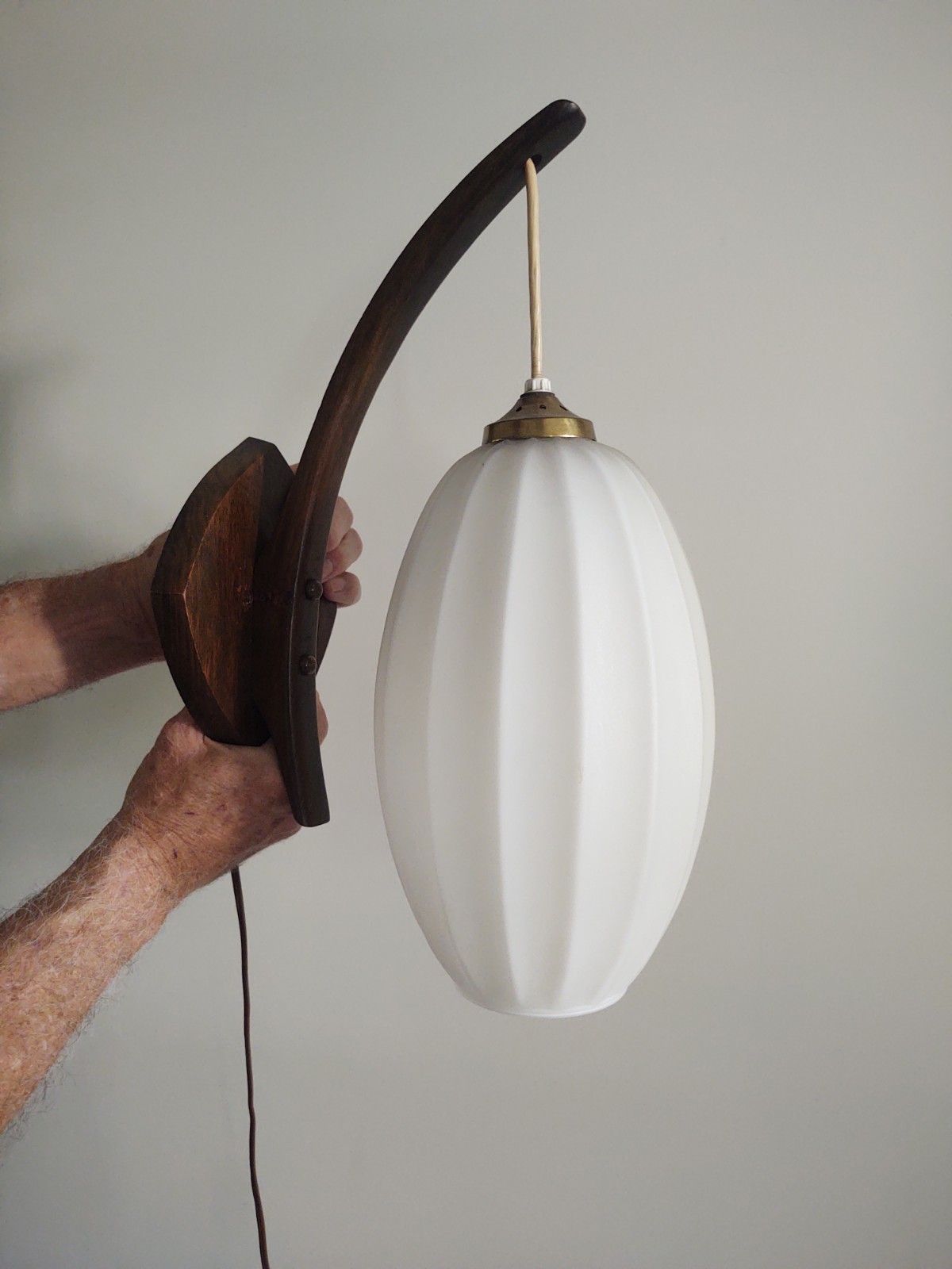 Vintage Mid-century Danish Teak Modern Wall Hanging Light Fixture Pendant