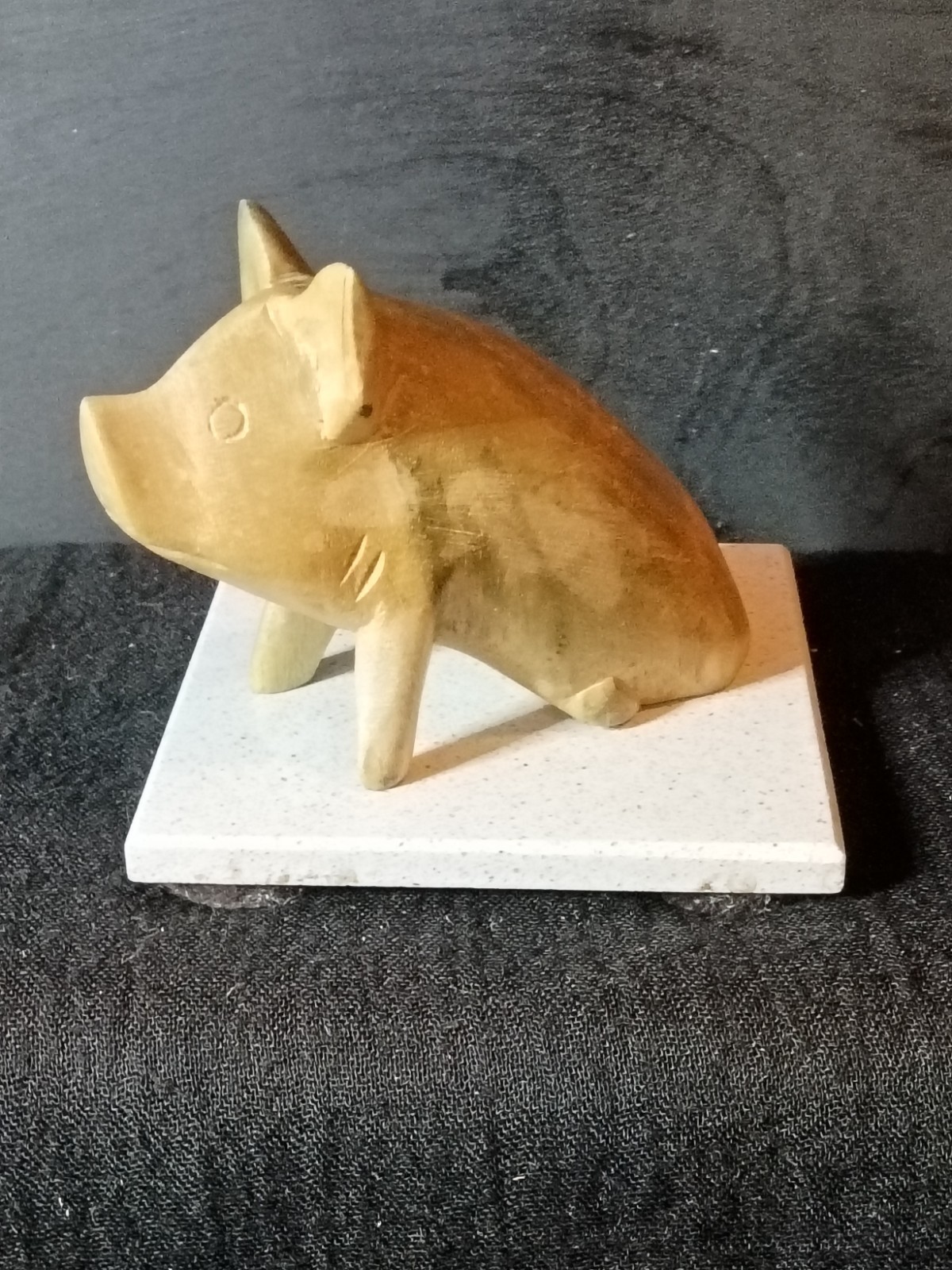 Vintage Hand Carved Wooden Pig Figurine Minimalist Folk Art Rustic Animal Statue