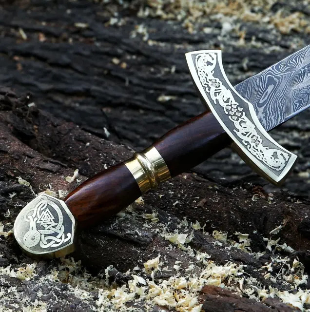 Custom Made Long Damascus Steel Medieval Viking Sword Rosewood Handle