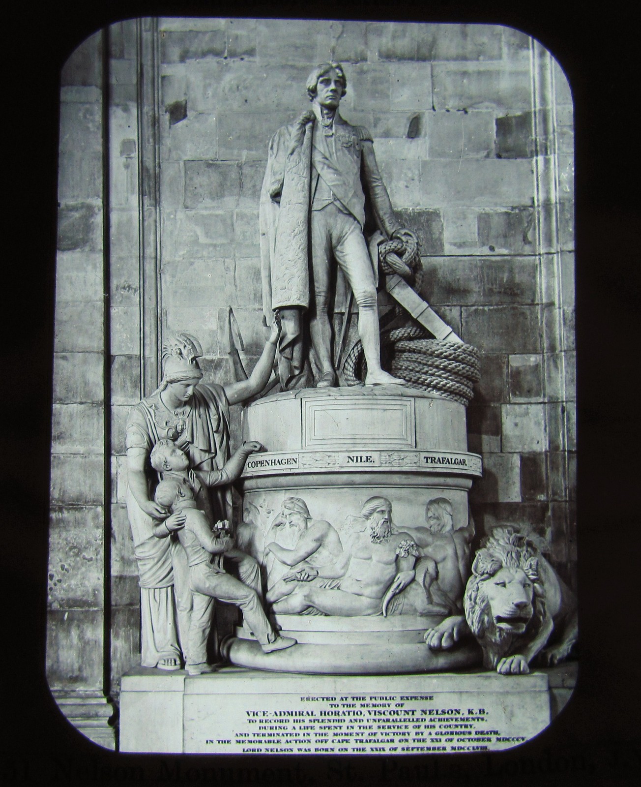 JV Glass Magic Lantern Slide NELSONS STATUE ST PAULS LONDON C1900 HISTORY 