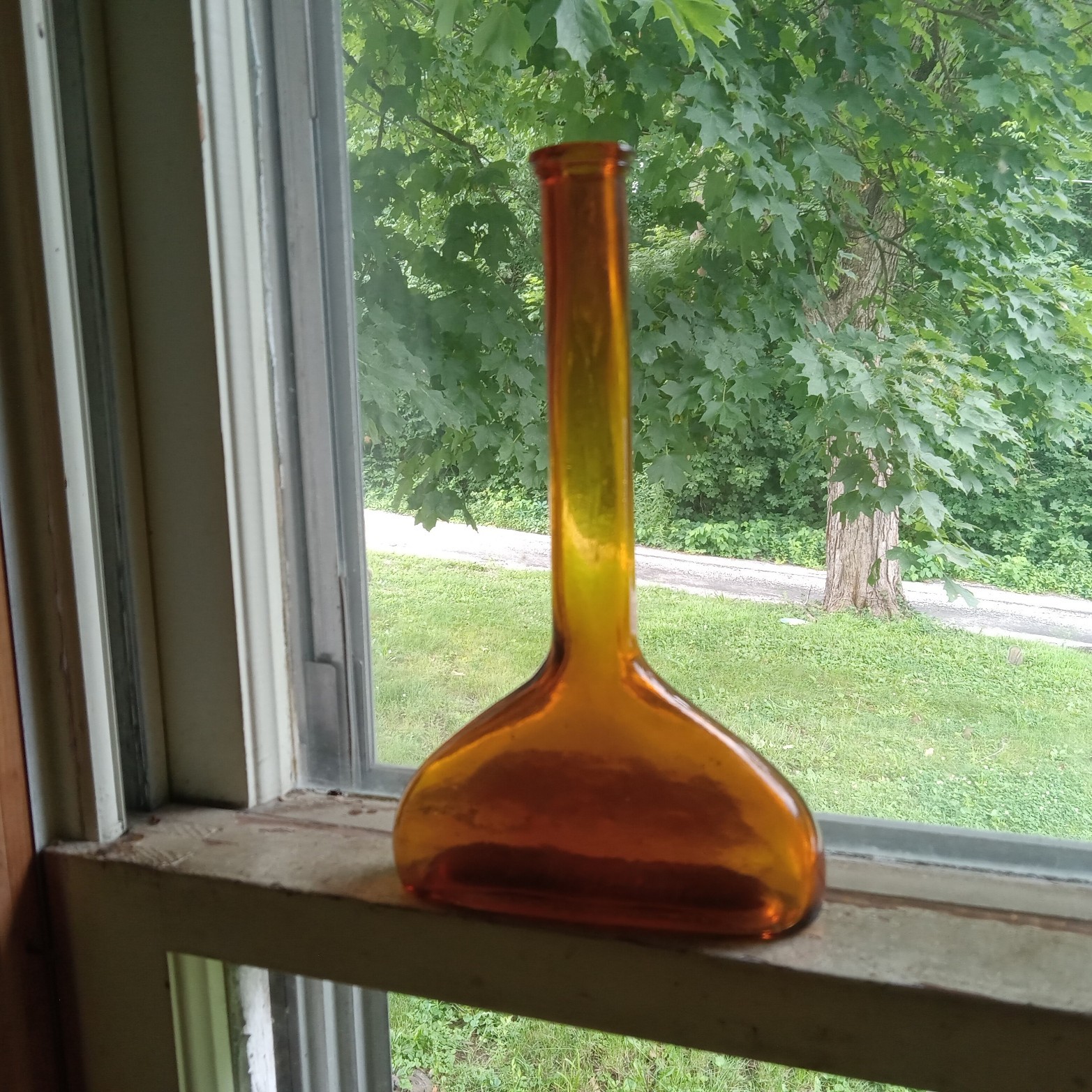 1890s ORANGE UNIQUE SHAPE KOBARCO GERMANY HAND BLOWN HAIR TONIC BARBER BOTTLE