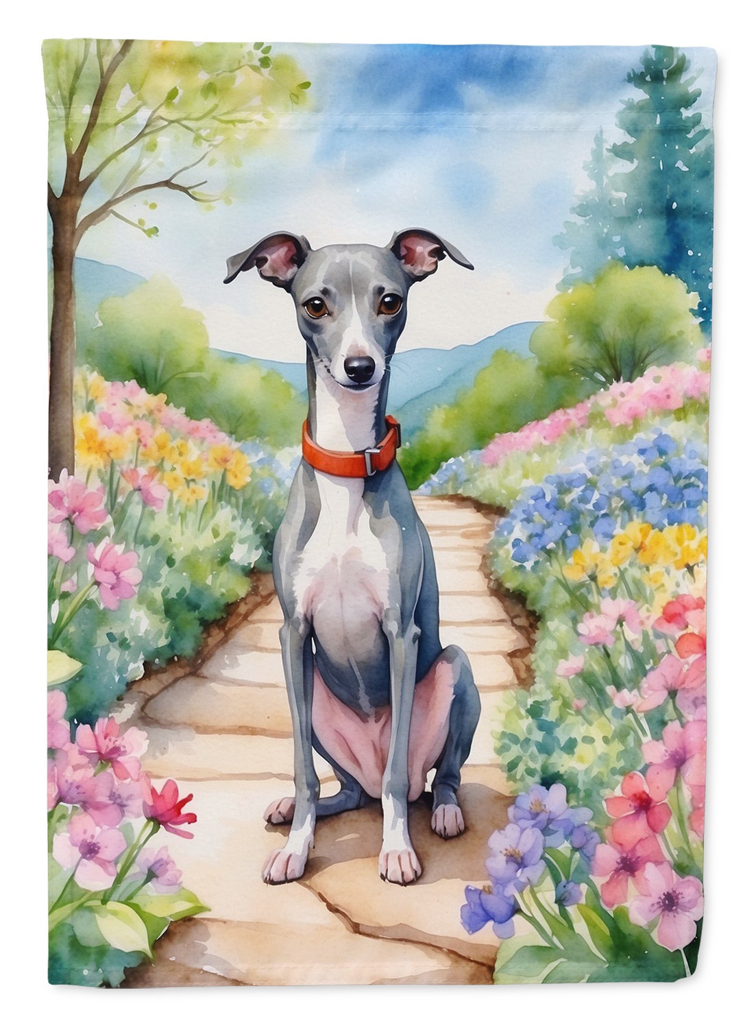 Caroline\'s Treasures Italian Greyhound Spring Flower Path Garden Flag DAC6652GF