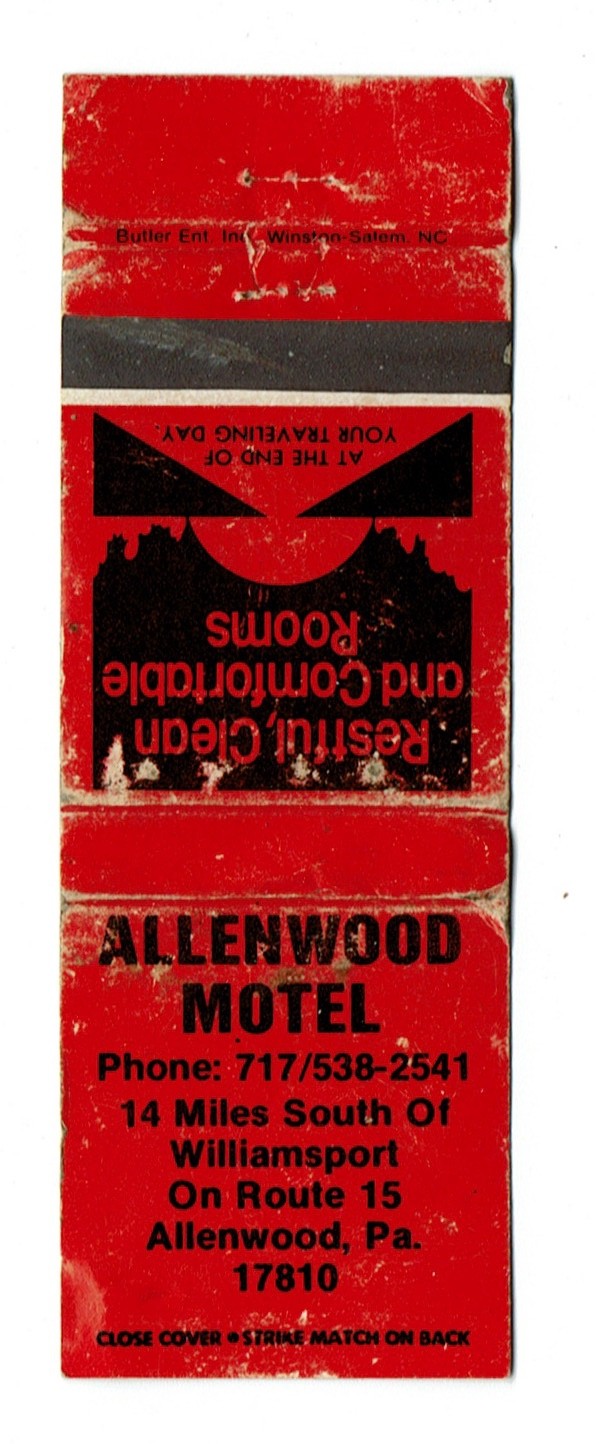 Allenwood Motel Vintage Matchbook Cover Pennsylvania