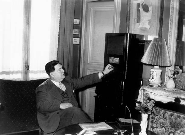 The French composer Darius MILHAUD at home front of TSF Device Feb- Old Photo