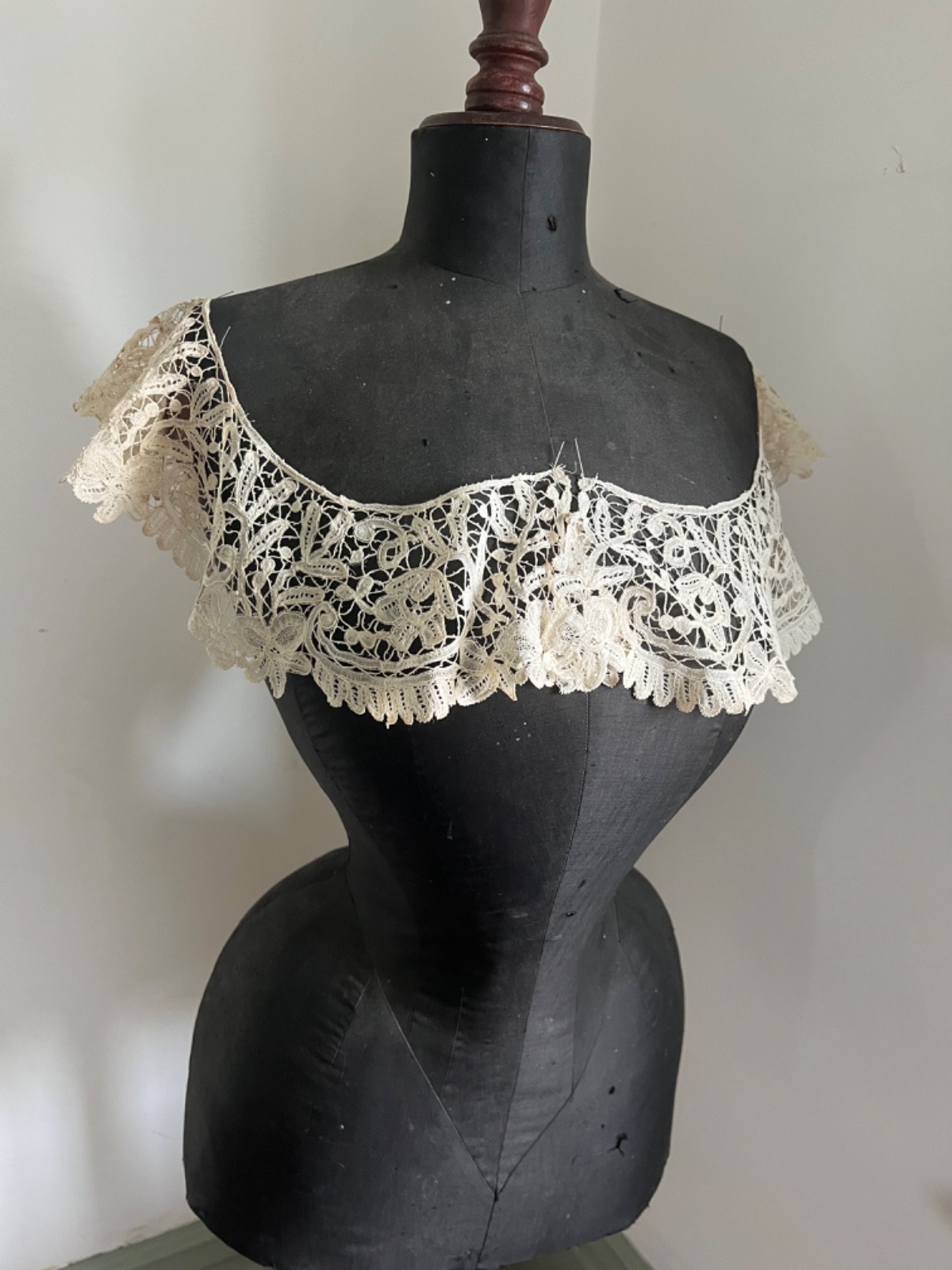 As is antique hand made duchesse lace bertha style collar .