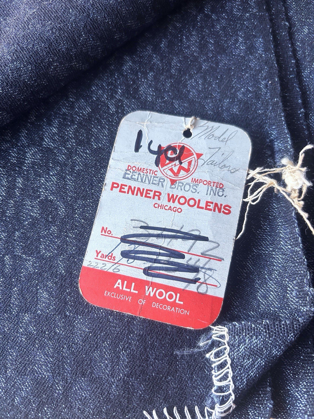 Vintage Deadstock Woolen Fabric Penner Bros. w/Tag 1yd + 60 x 38