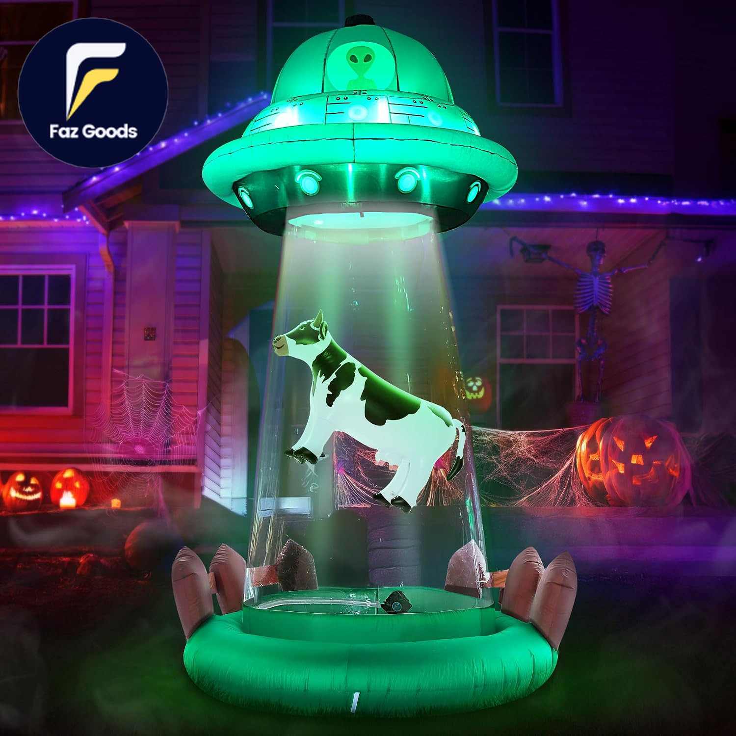 10 FT Halloween Inflatables UFO with Floating Cow Outdoor Decorations Blow up UF