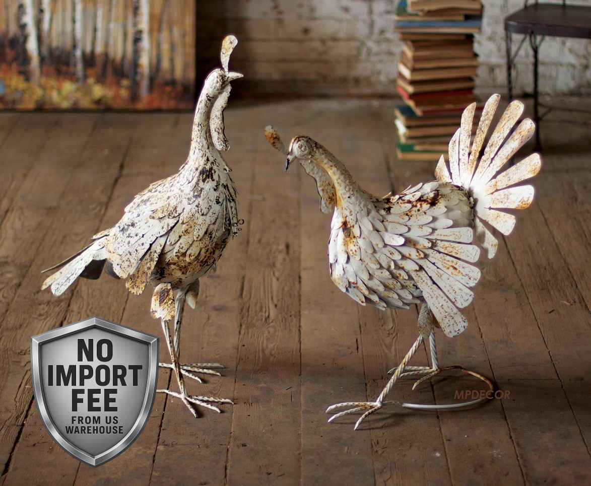 Rustic Metal Turkeys Distressed Antique White Farmhouse Thanksgiving ~ Set Of 2 Rustic Metal Turkeys Distressed Antique White Farmhouse Thanksgiving ~ Set Of 2