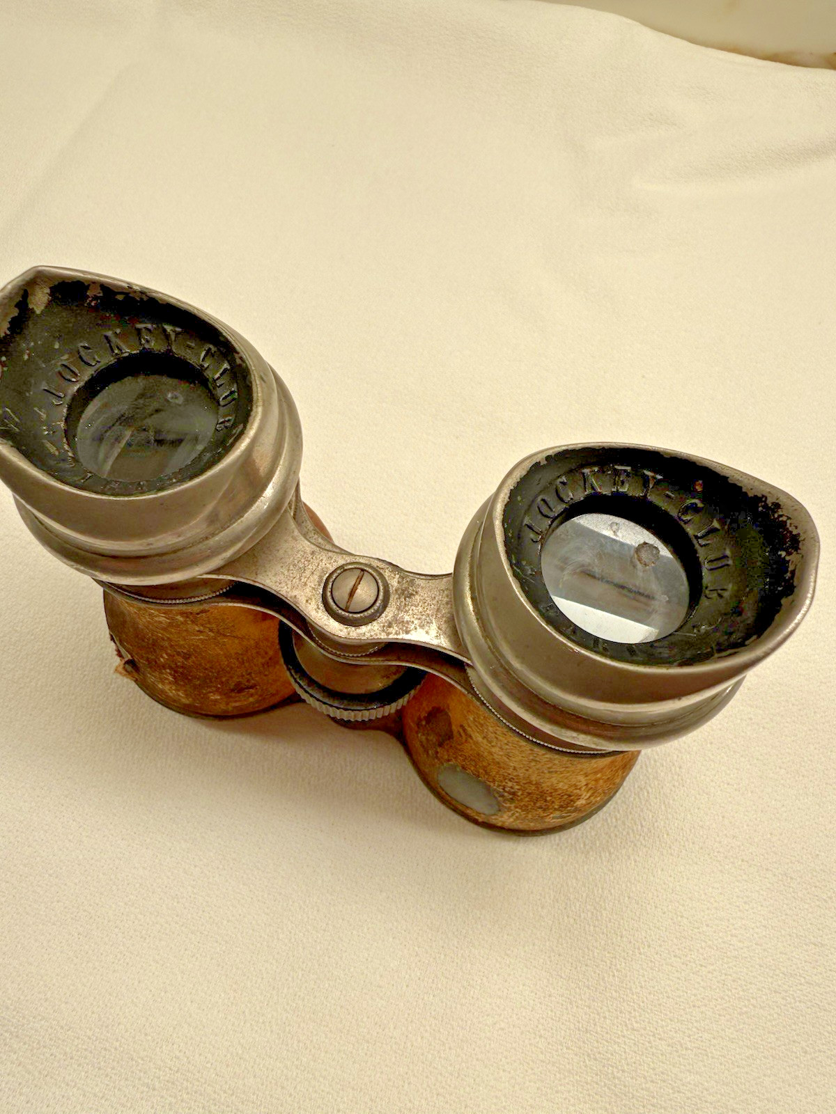Antique Leather and Brass Binoculars from Jockey Club Paris, c1900s