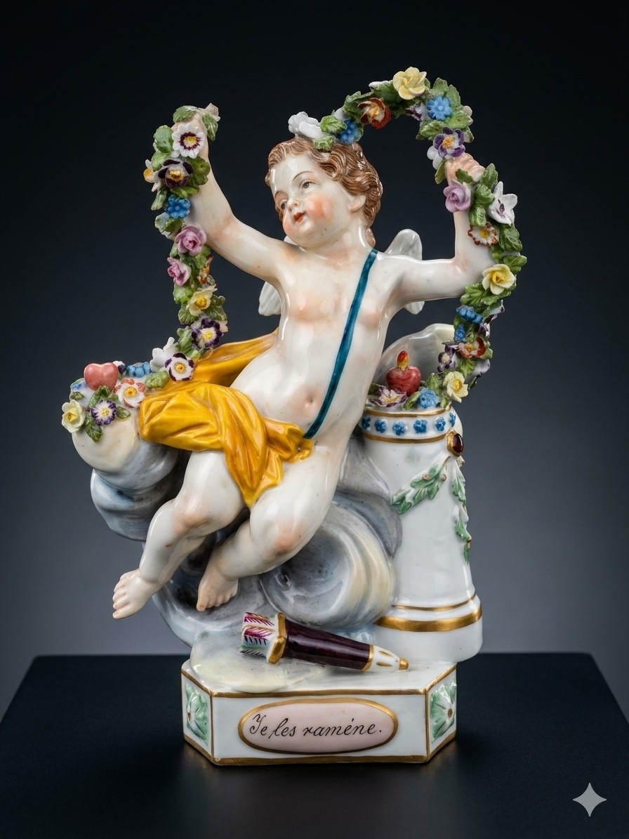 Antique Dresden Sitzendorf Porcelain Cherub Figurine \