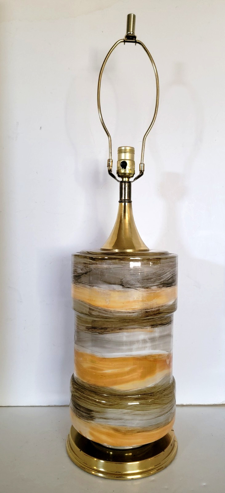 Vintage Mid-Century Modern Orange Amber Faux Alabaster Glass Lamp Nightlight