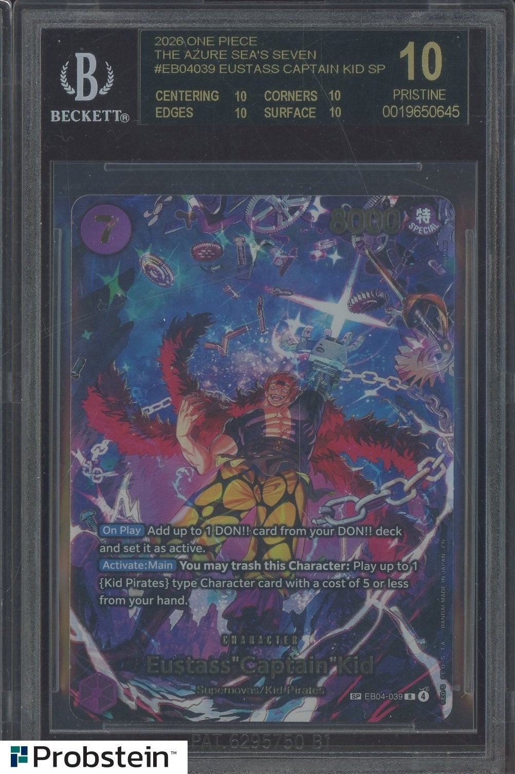 2026 One Piece The Azure Sea's Seven Eustass Captain Kid SP BGS 10 BLACK LABEL