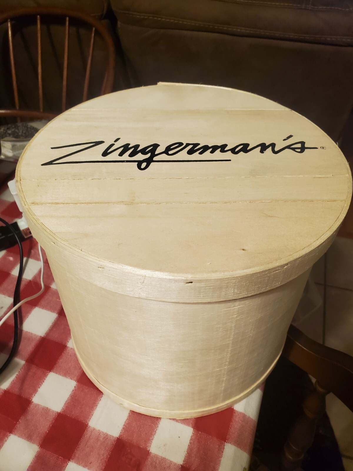 ZINGERMAN\'S  ROUND WOODEN CHEESE BOX PINE WOOD 11\