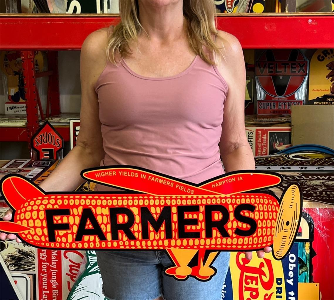 Antique Vintage Style Sign Farmers Corn Iowa NOT Porcelain Made USA 30x12