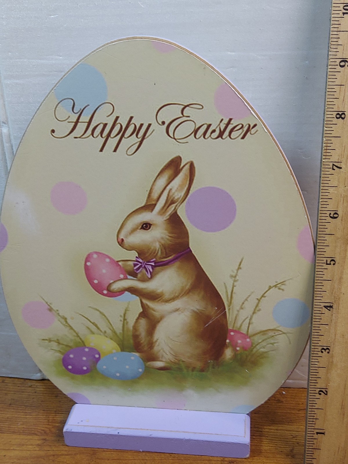 Wooden HAPPY EASTER  Egg Shaped Sign Decoration 9.5\