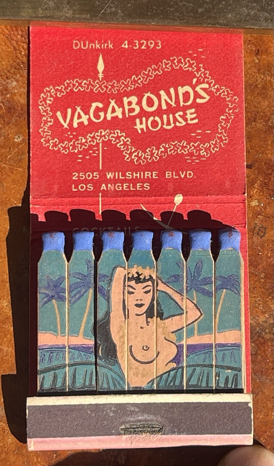 Vintage Vagabond’s House LA Matchbook Nude Hula Girl Tiki Joe Chastek 1940s