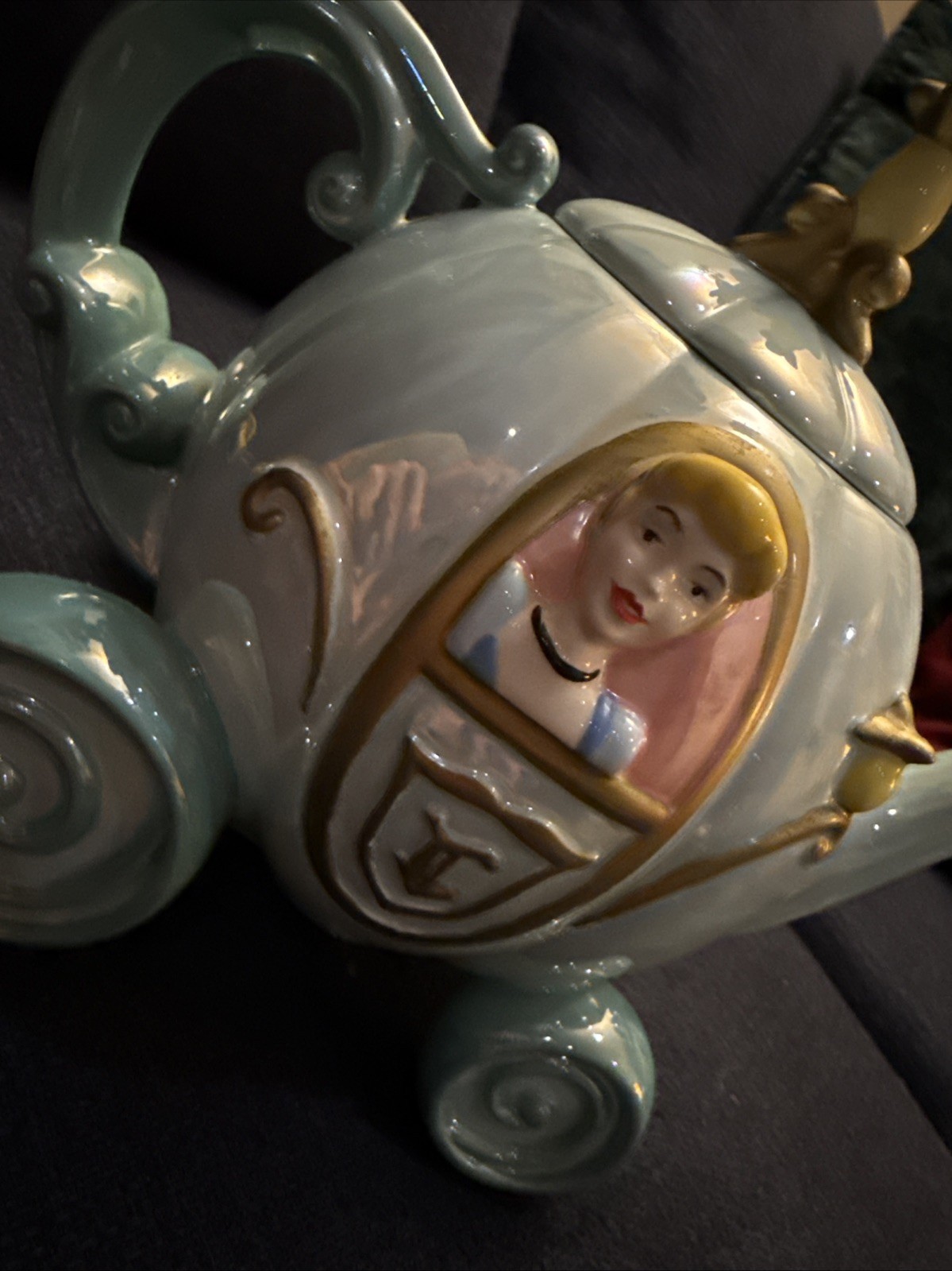vintage Disney Princess Cinderella Carriage Ceramic Teapot made by Kreisler 9” L