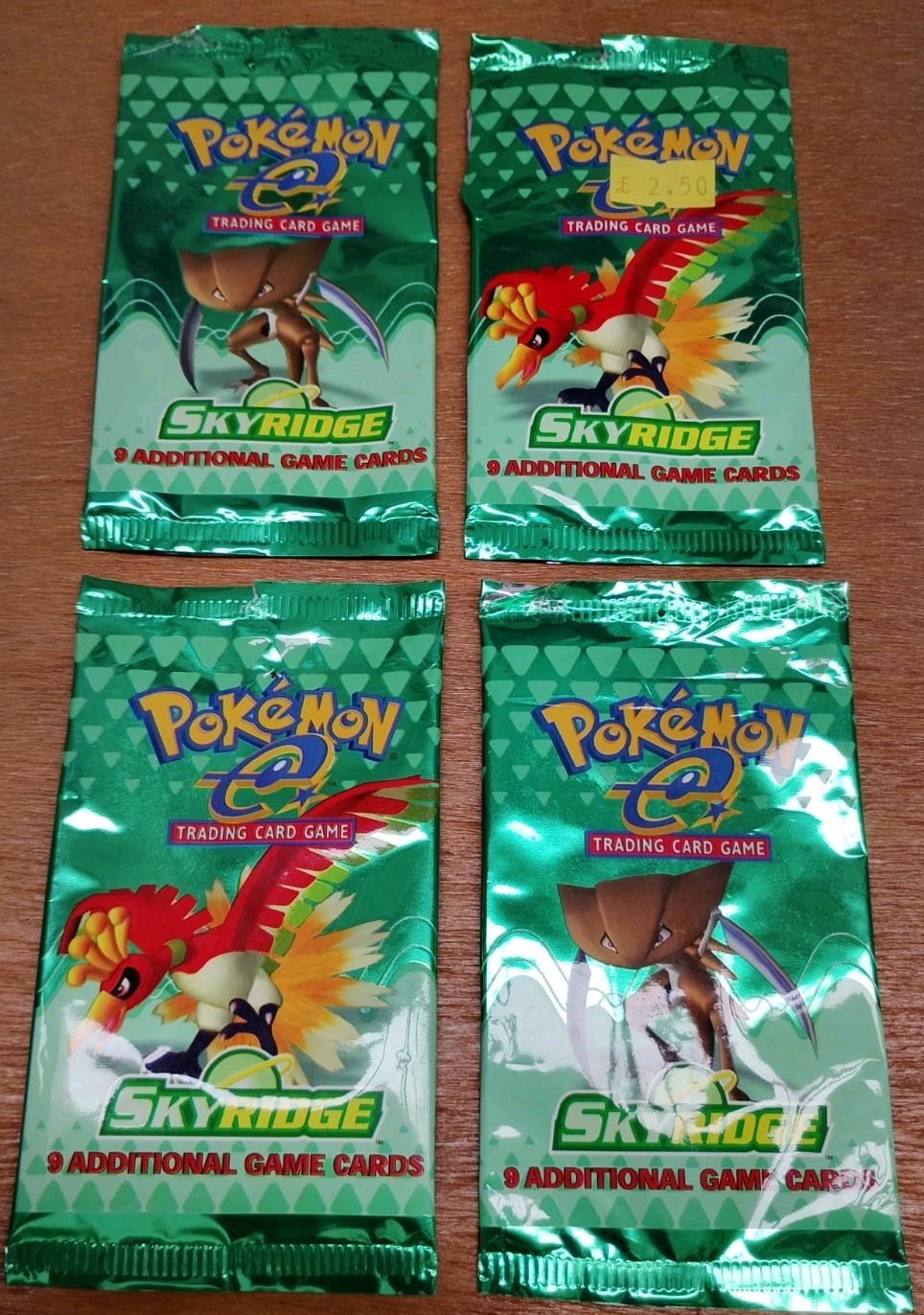 Pokemon Skyridge 4 Empty Booster Pack Wrappers Ho-Oh Kabutops WOTC 2003
