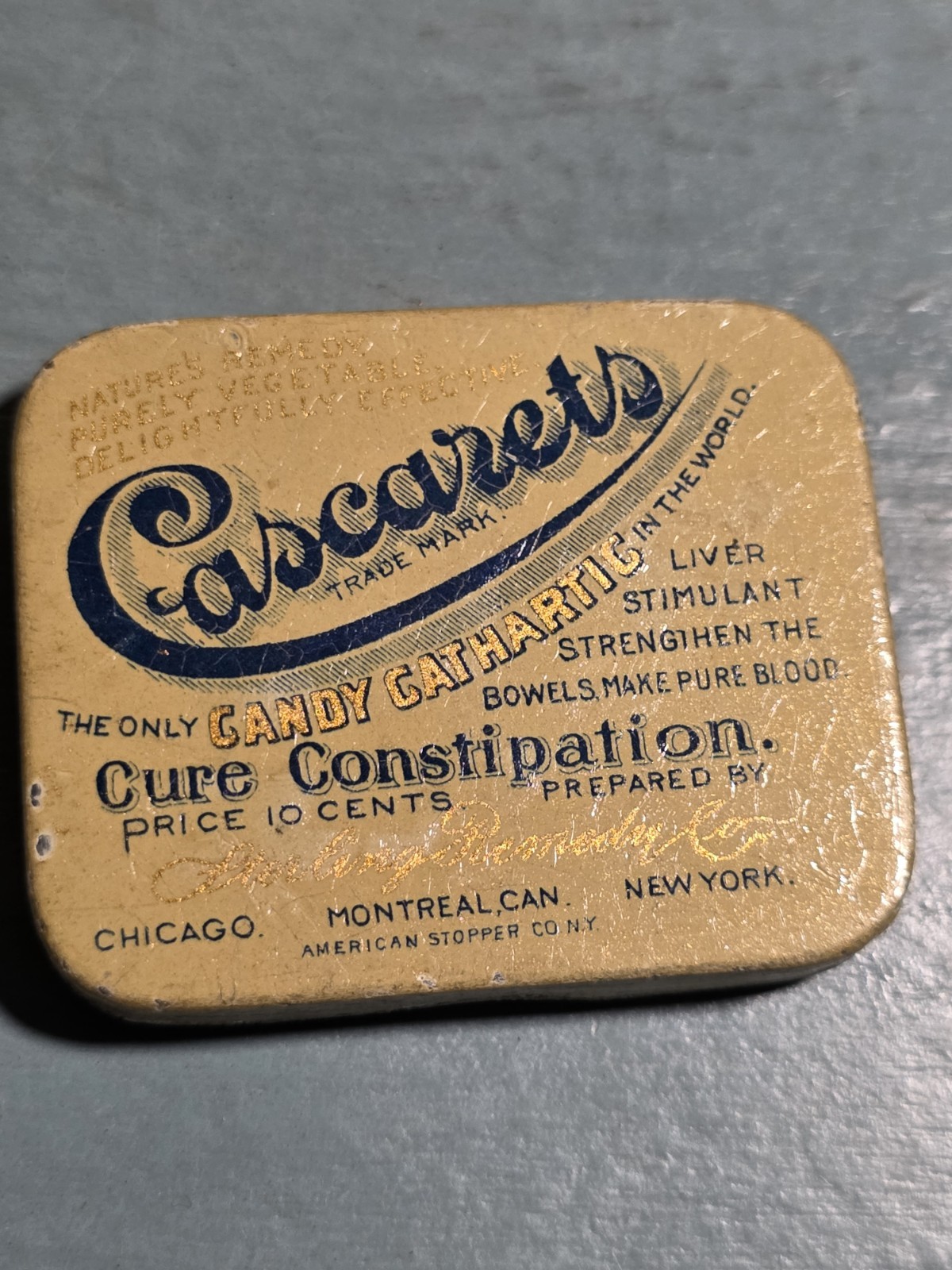 Vintage 1920s Cascarets Candy Cathartic Laxative Pocket Travel Tin Wheeling WV