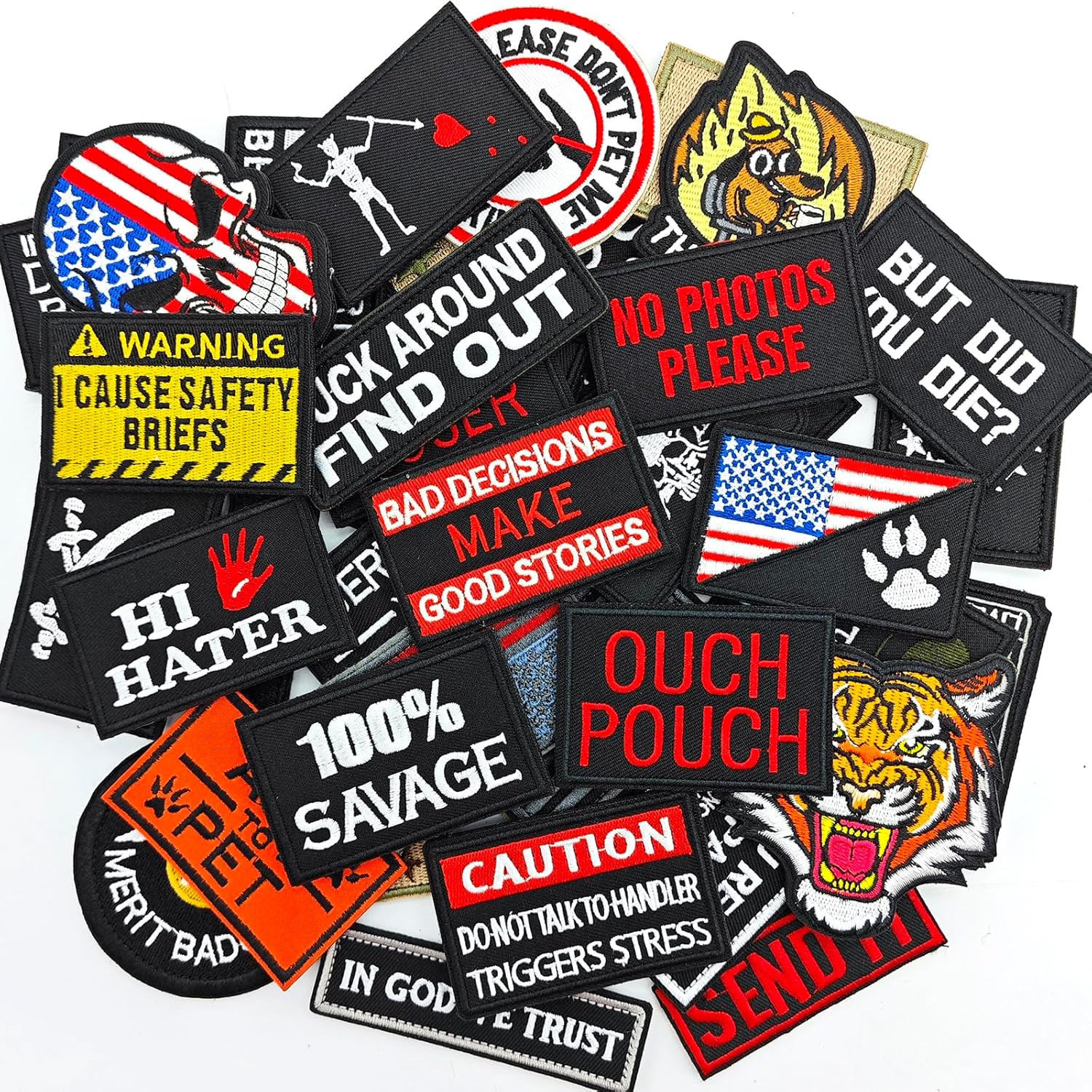 20 Pieces Random Funny Tactical Morale Patch Full Embroidery Military Loop