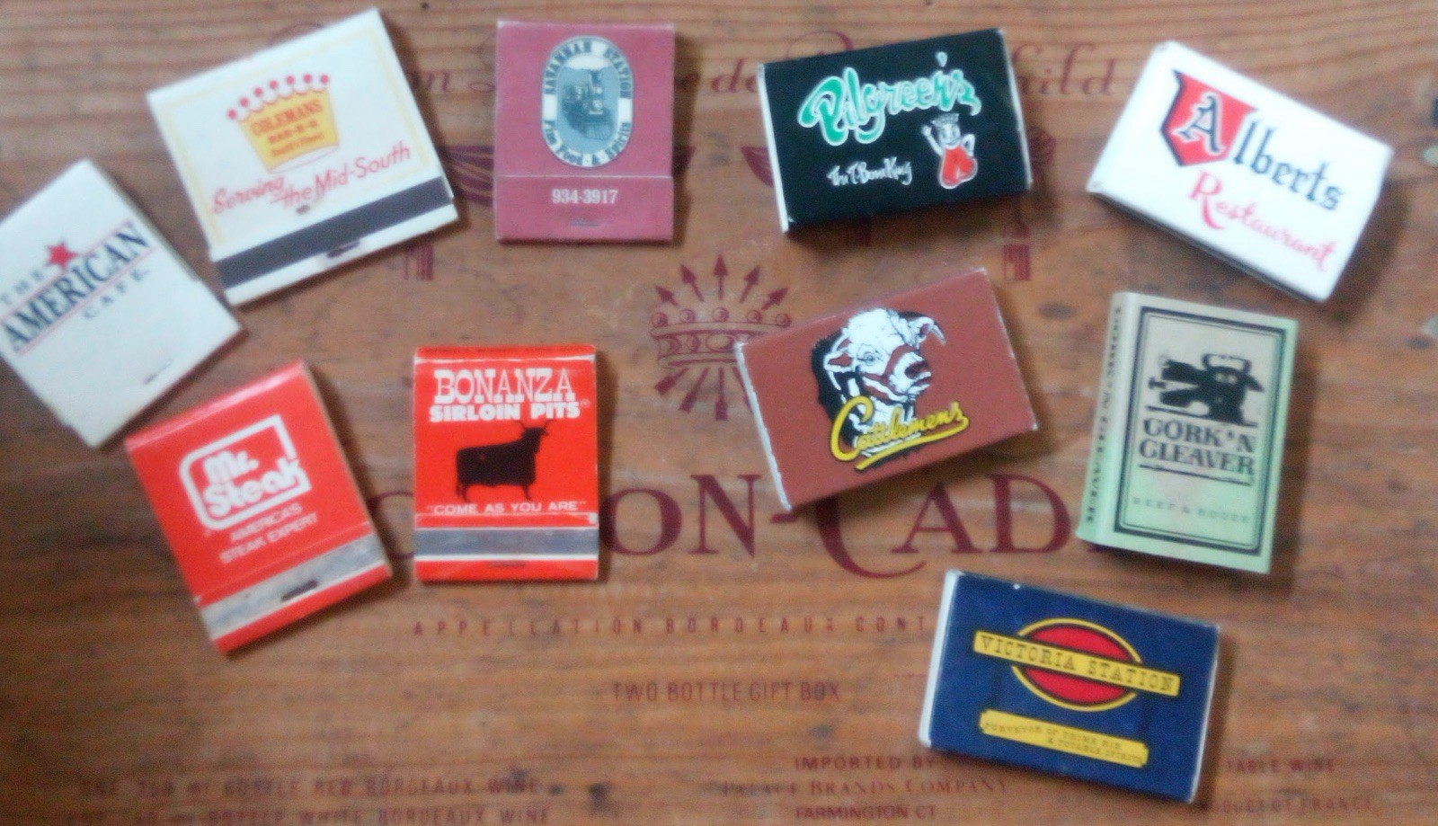 Vintage 10 Matchbooks BONANZA, MR STEAK, Bone KING, CATTLEMENS, CORK N CLEAVER &