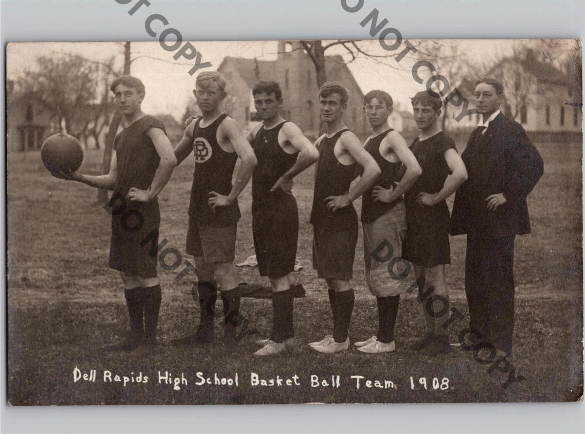 c1908 Dell Rapids High School Basketball Team Minnehaha Cty South Dakota SD RPPC