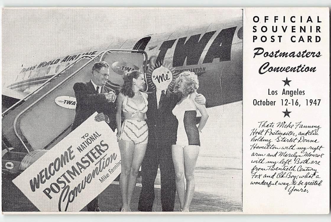 Los Angeles MARILYN MONROE Postmasters Convention TWA 1947 Rare Vintage Postcard