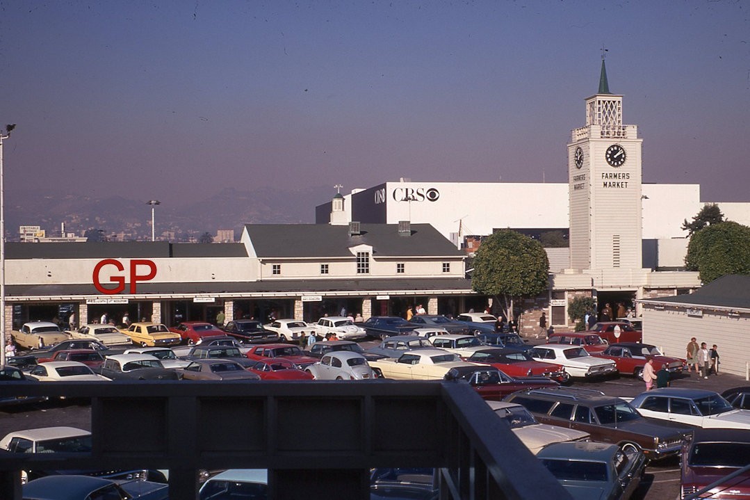 #XX165- Old 35mm Slide Photo- CBS Building- LA Shopping Mall- Cars- 1970