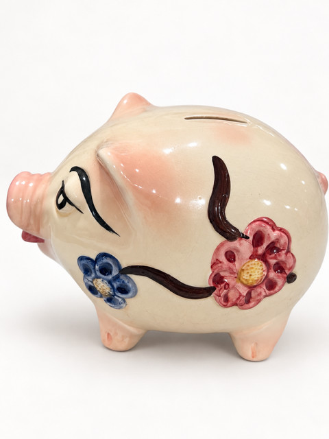 Italian Hand-Painted Ceramic Floral Piggy Bank - New