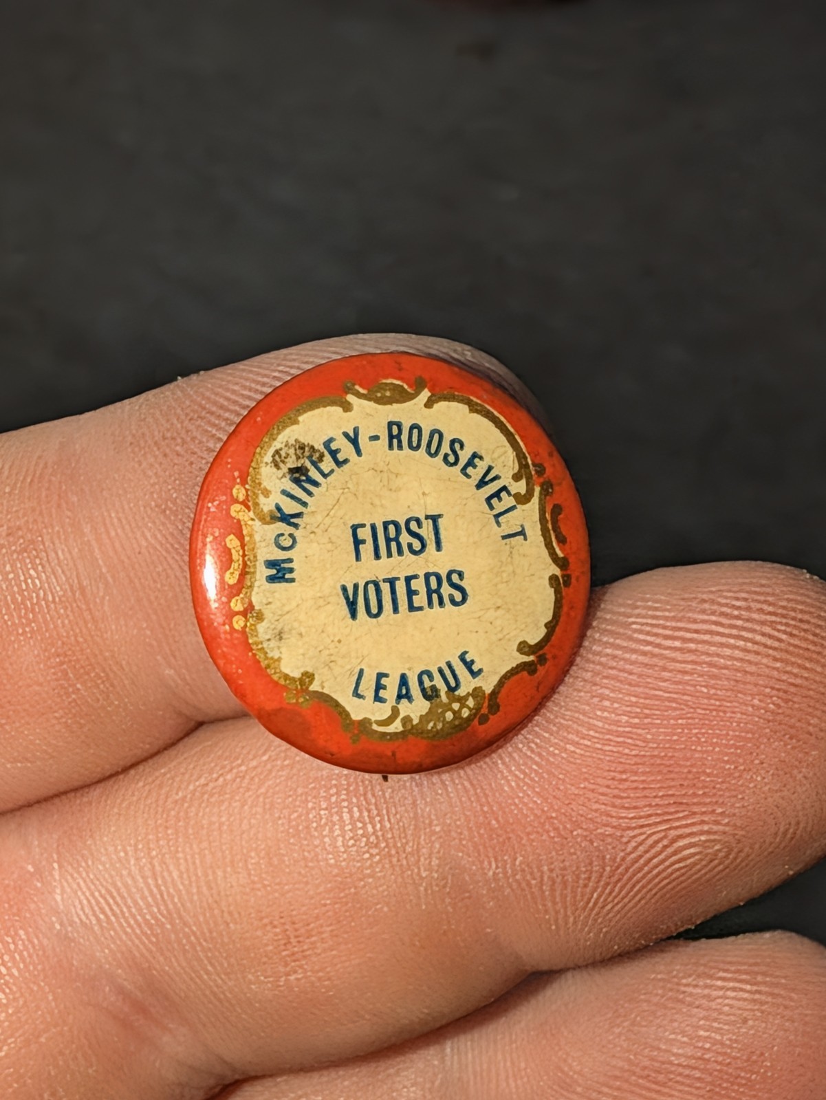 William McKinley & Theodore Roosevelt  Election Pinback First Voters League 