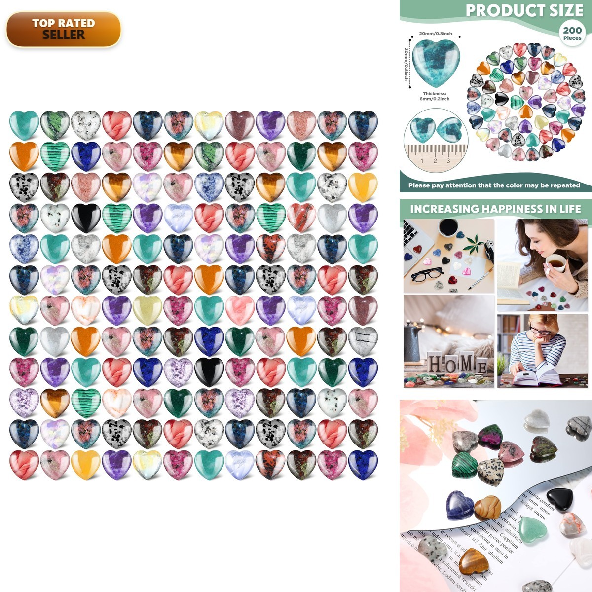 Nuenen 200 Pcs Natural Crystal Hearts Bulk, 0.8 Inch Healing Stones