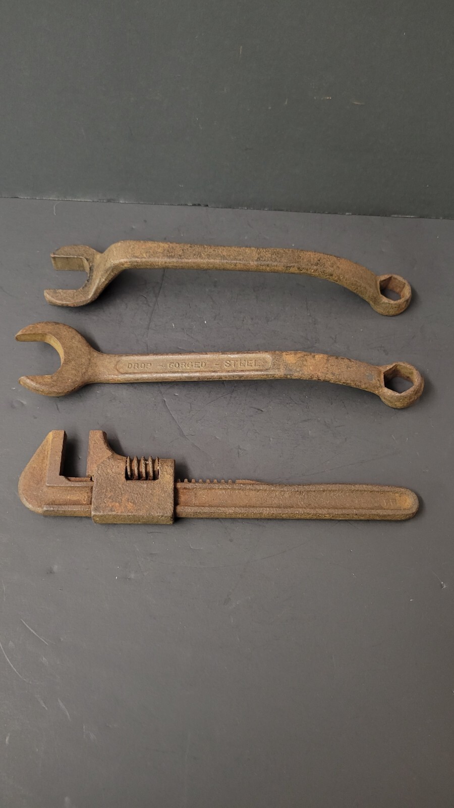 Lot of Vintage Tools, Two Combo Wrenches, One Monkey Wrench