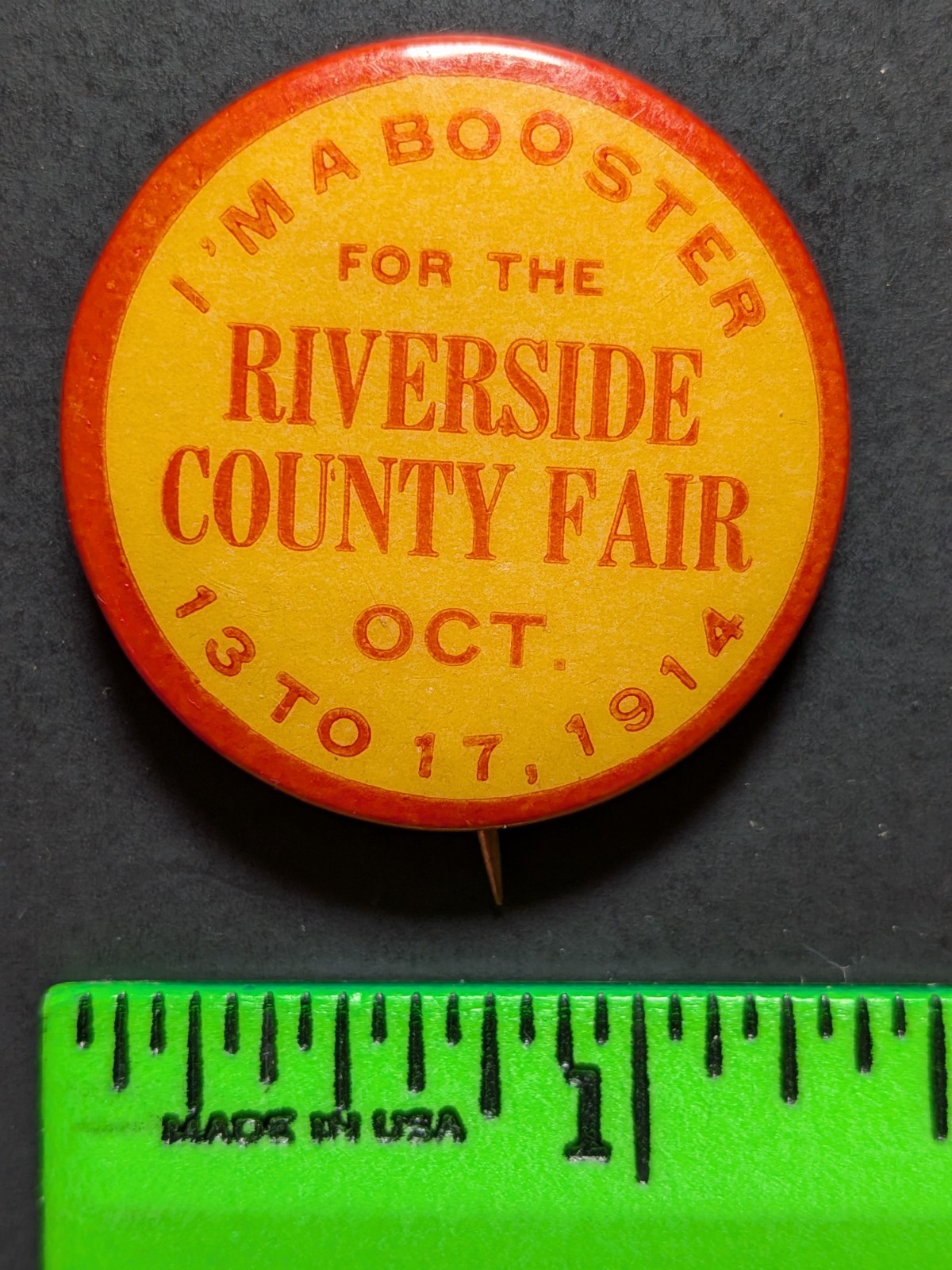 Vintage 1914 Riverside California County Fair Pinback Pin