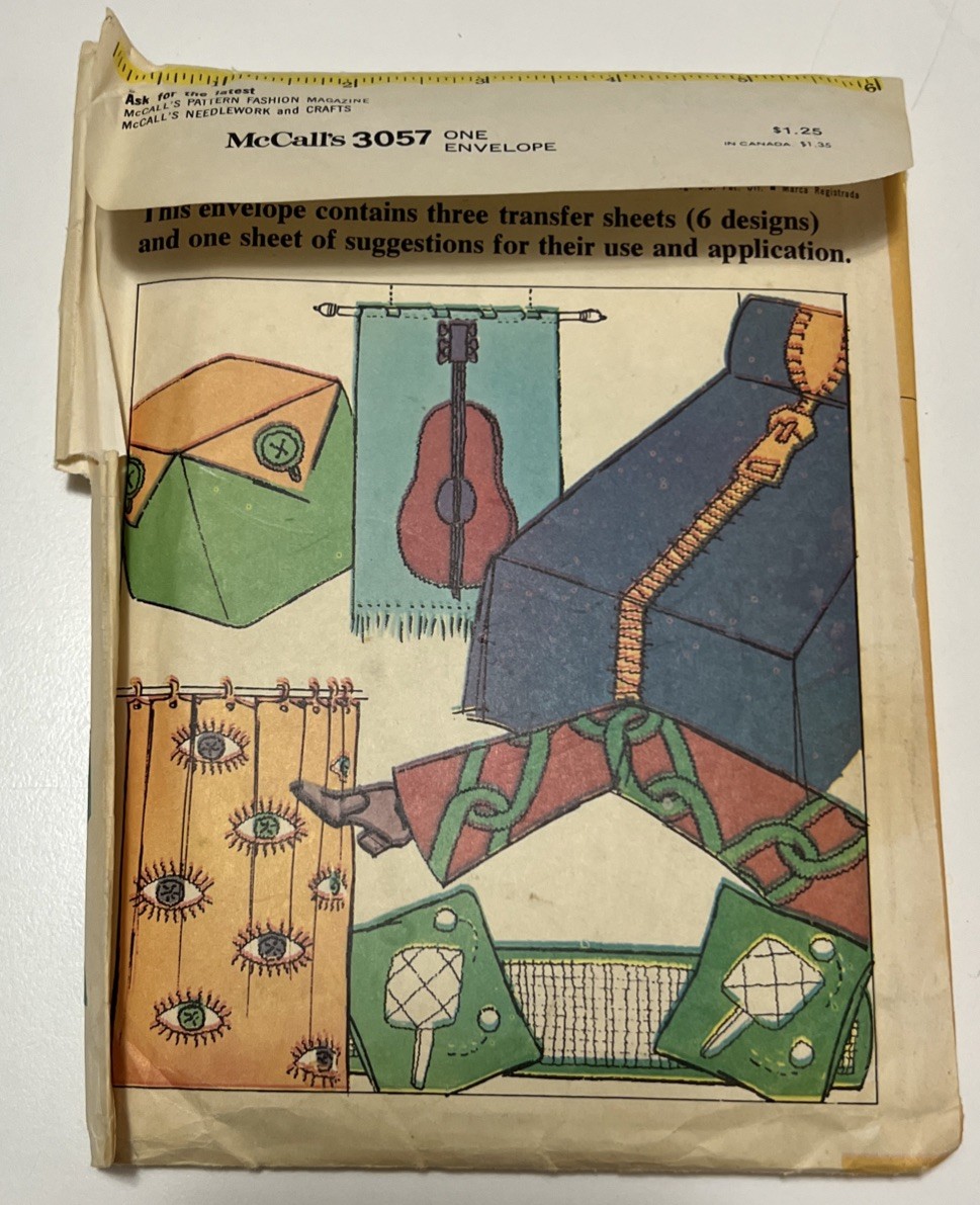 Vtg 1971 McCall\'s 3057 Embroidery Transfer Pattern Pop Art Guitar Eyes Zipper