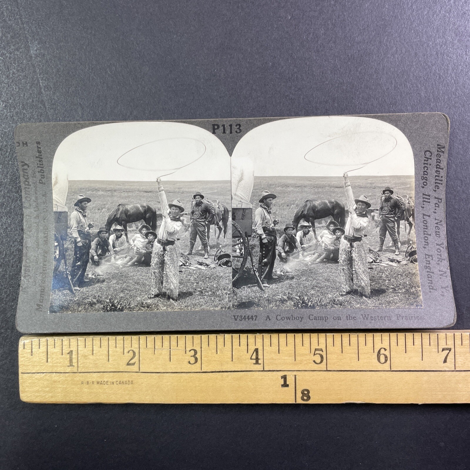Cowboy Camp Western Prairies Stereoview Keystone View Co. 1900 Curved Mount