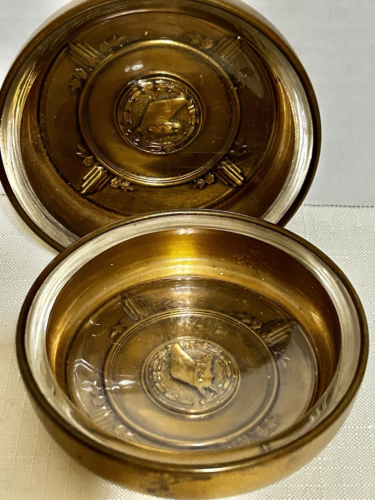 2 Vintage Air Force Academy Bates & Kline Brass & Glass Ashtray Trinket Dish