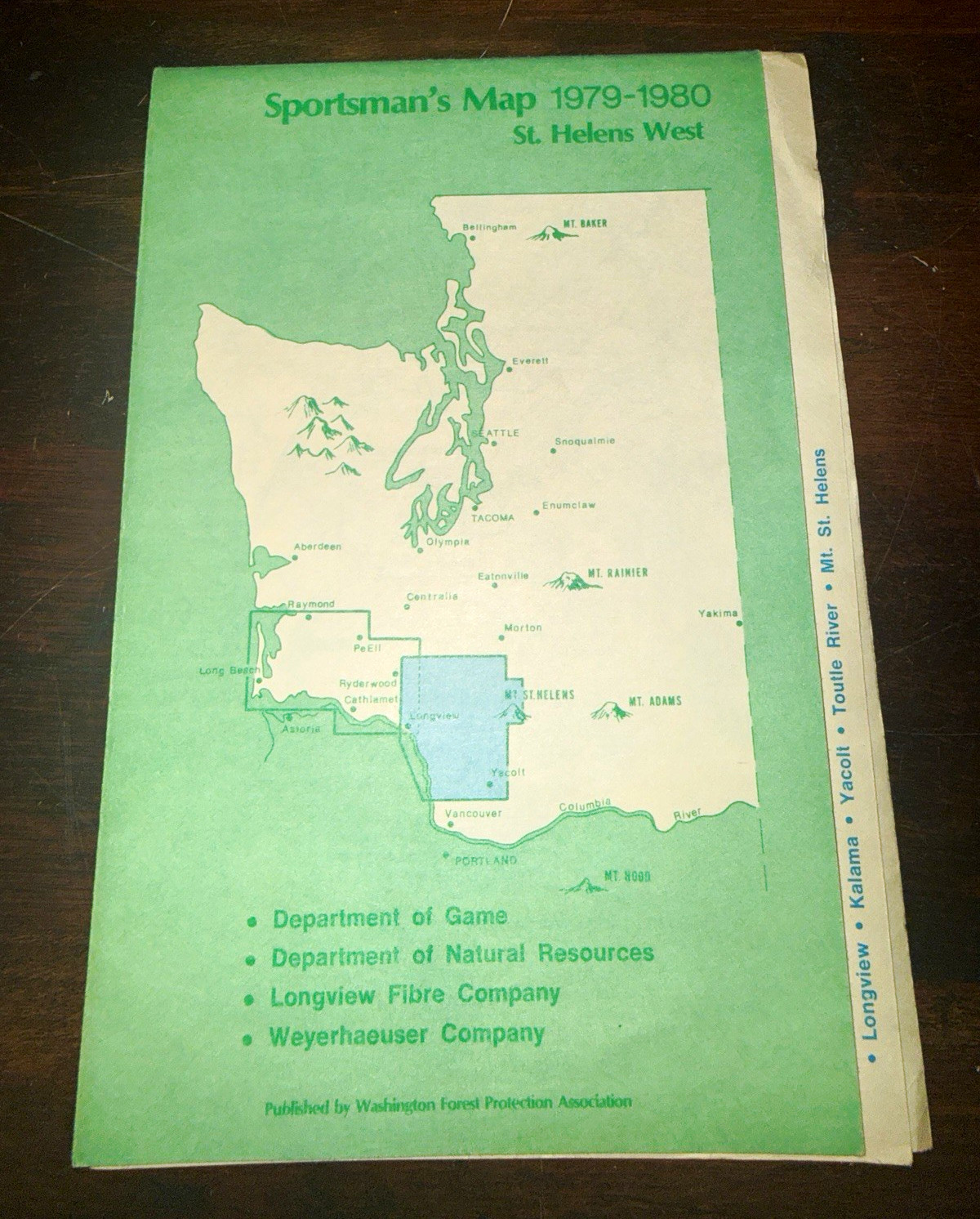 1979-1980 Sportsman’s Map St Helens West Washington Mt St Helens WFPA Vintage