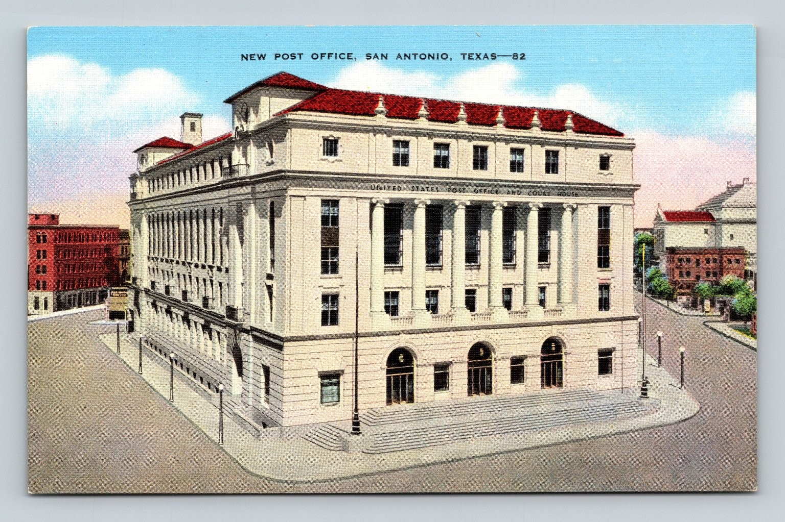 San Antonio TX New Post Office & Court House Linen Postcard E. C. Kropp