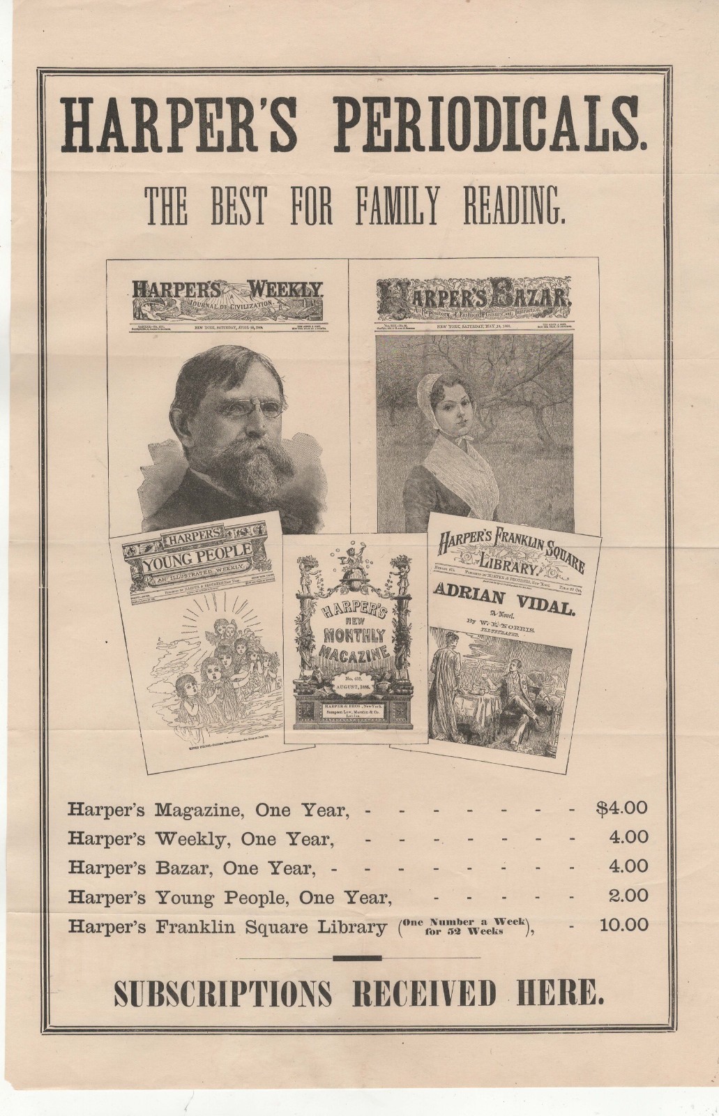 1886 Harper's Weekly, Harper's Periodicals Advertising Broadside