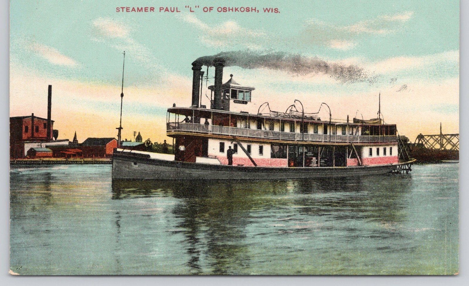 Steamer Paul L Oshkosh Wisconsin Vintage Ship Postcard c1910 S.H. Knox