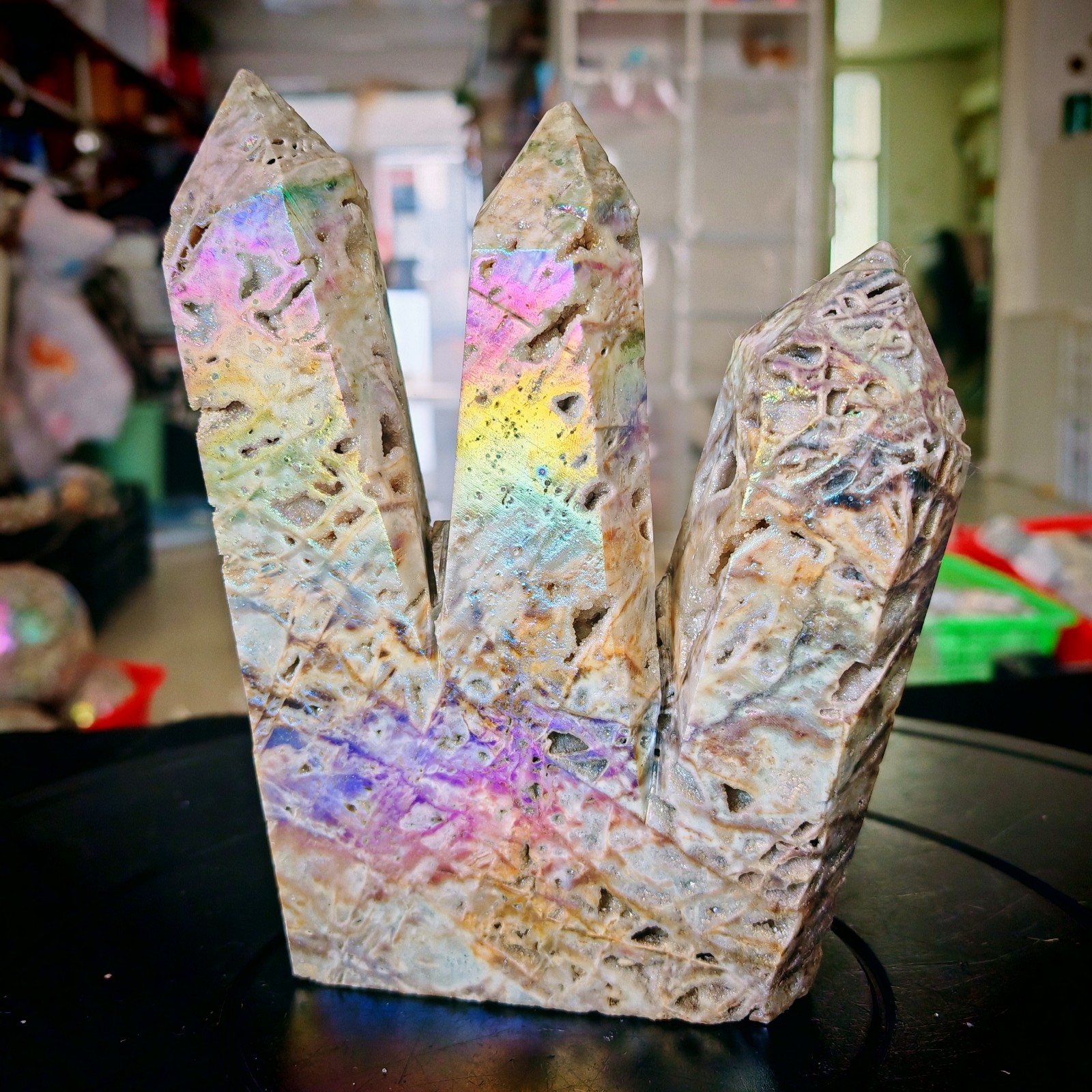 3.63LB natural electroplated sphalerite multi pointed column polishing 1.65kg